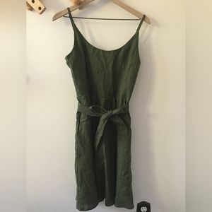 100% linen dress in a beautiful forest green